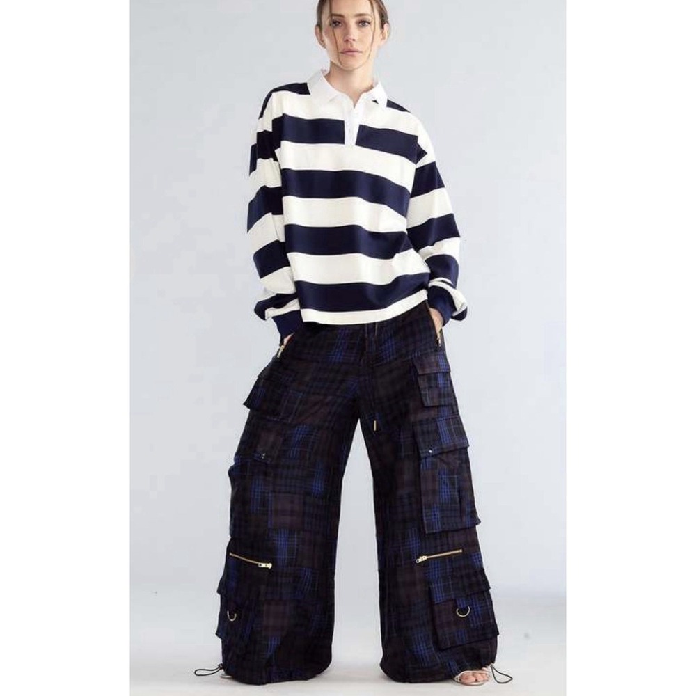 Cynthia Rowley $425 Madrid Madras Cargo Pants Navy XS